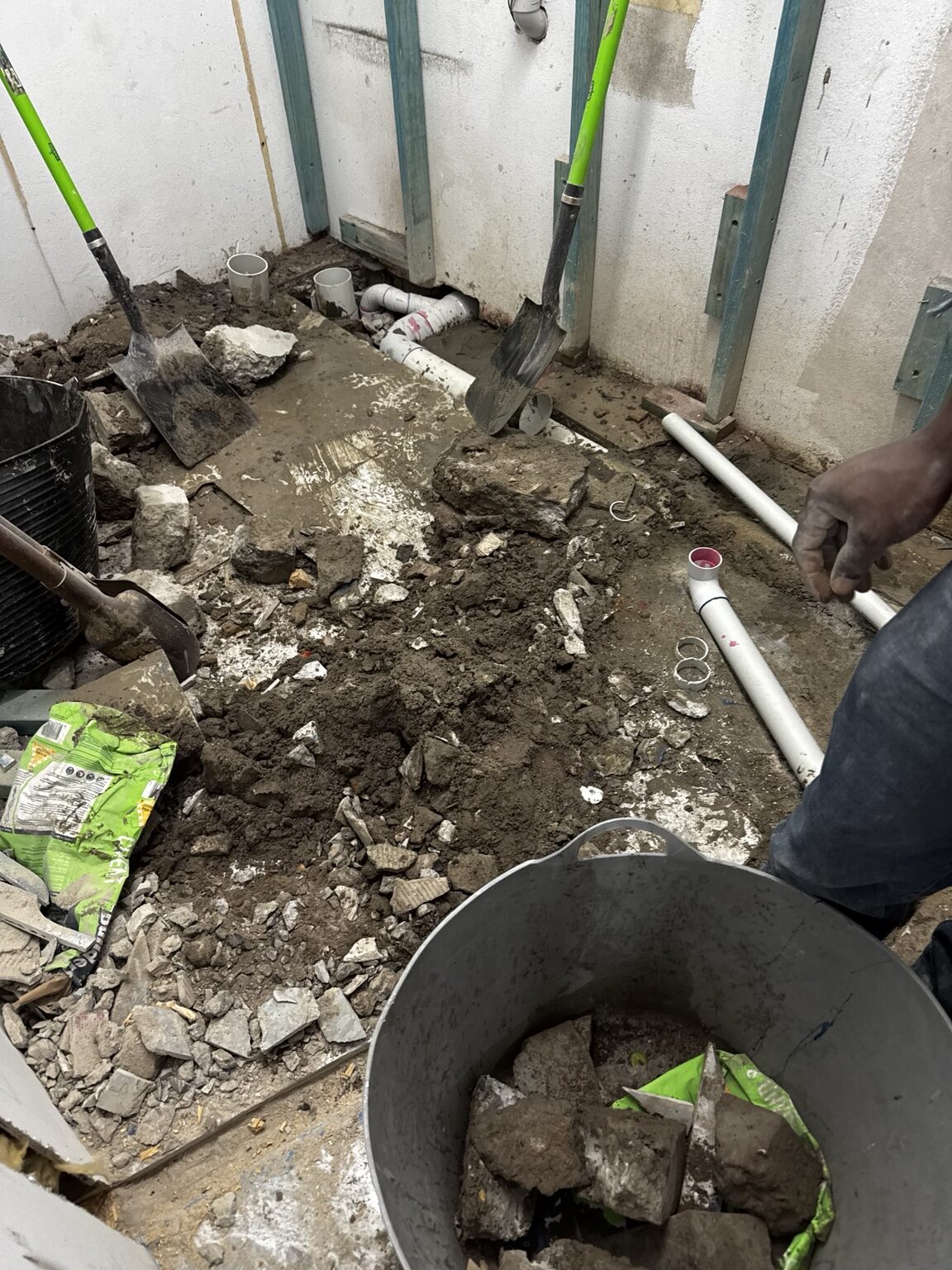 Bathroom renovation plumbing rough-in during construction